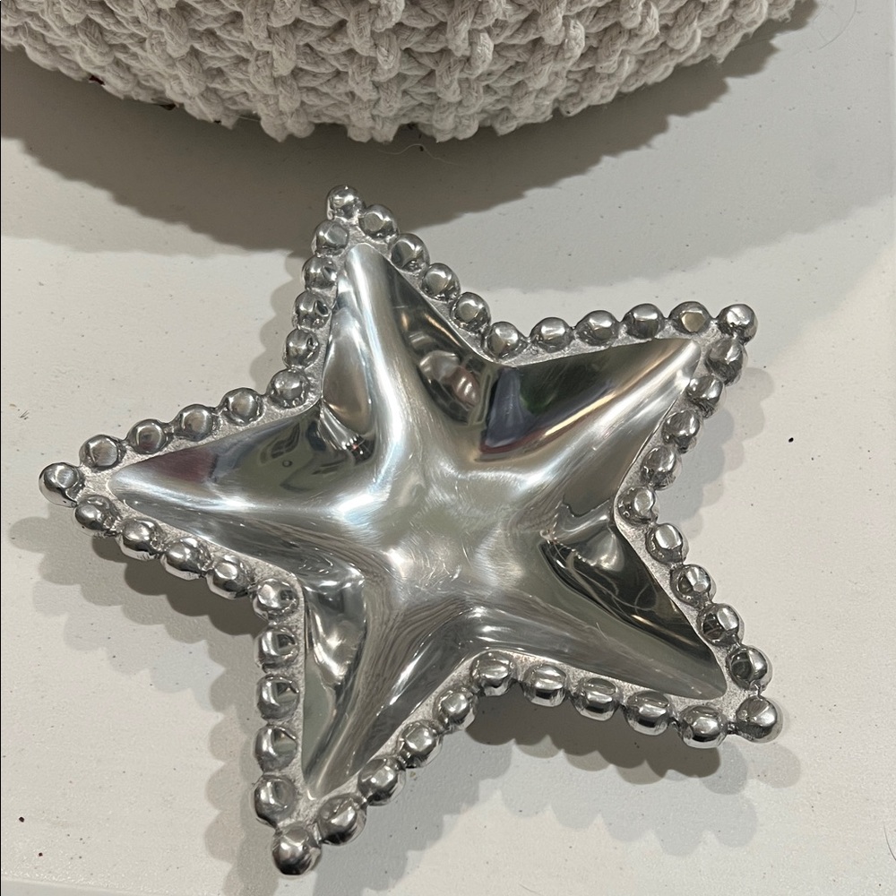 Artimino Silver Beaded Star Platter Trinket Dish Tarnish-Free Polished Aluminum - Picture 2 of 8
